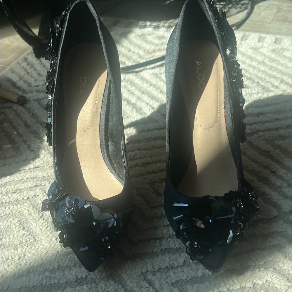 ALDO formal Black Floral Embellished Heels